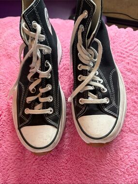 Converse size 9 Black High-Top Canvas Sneakers with White Accents